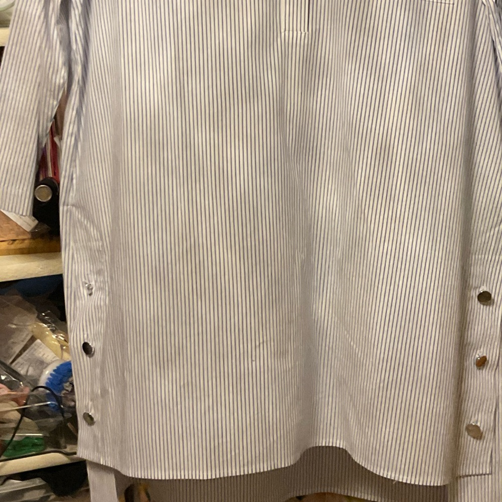 Calvin Klein Men's Blue and White Striped Dress Shirt